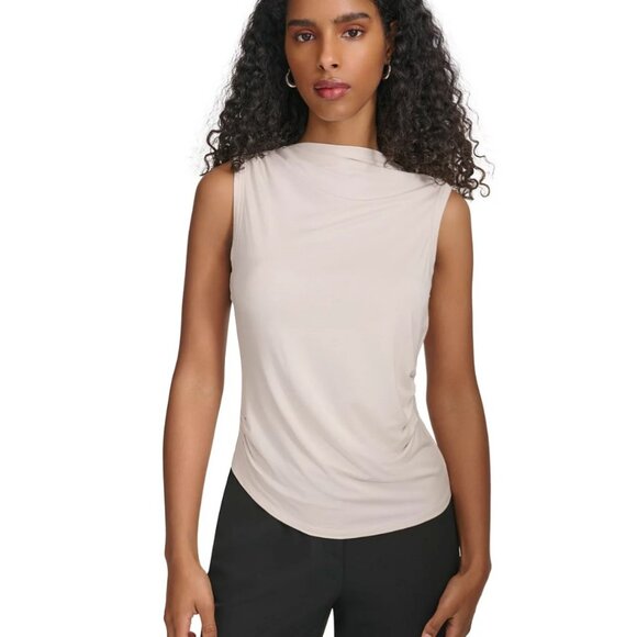 Calvin Klein Jeans Mock Neck Ruched Sleeveless Top, NWT - Picture 9 of 10